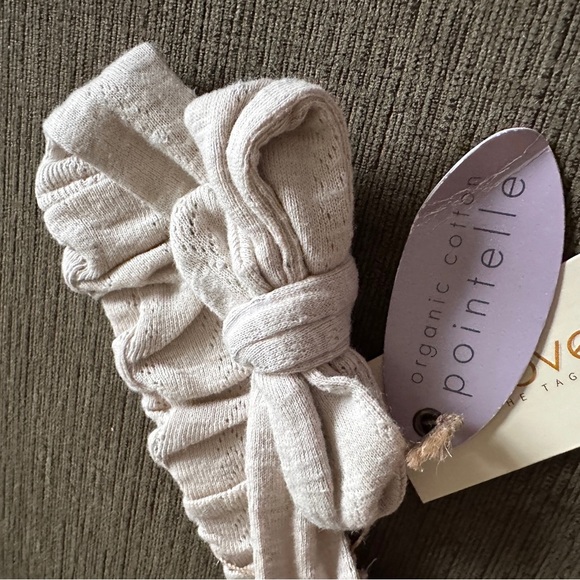 L’ovedbaby Organic Cotton Pointelle Oatmeal Beige Tie Headband 6-12 Months NWT - Picture 5 of 7